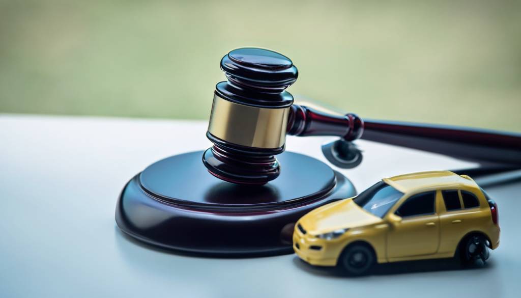 Car Accident Gavel Lawsuit Table Insurance Court Case With Copy Space